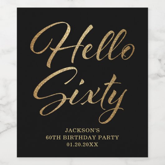 60e verjaardag, zwart en goud wijn etiket (Enkel label)