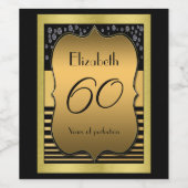 60e verjaardag zwart en goud wijn etiket (Enkel label)