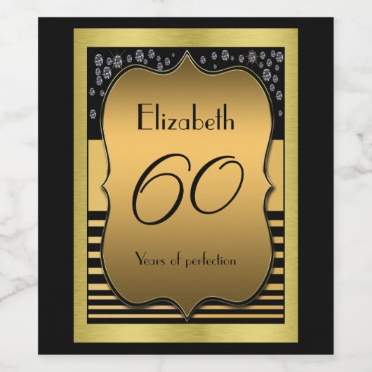 60e verjaardag zwart en goud wijn etiket (Enkel label)
