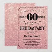 60e verjaardag zwart en roze roodbruin glitter kaart (Voorkant / Achterkant)