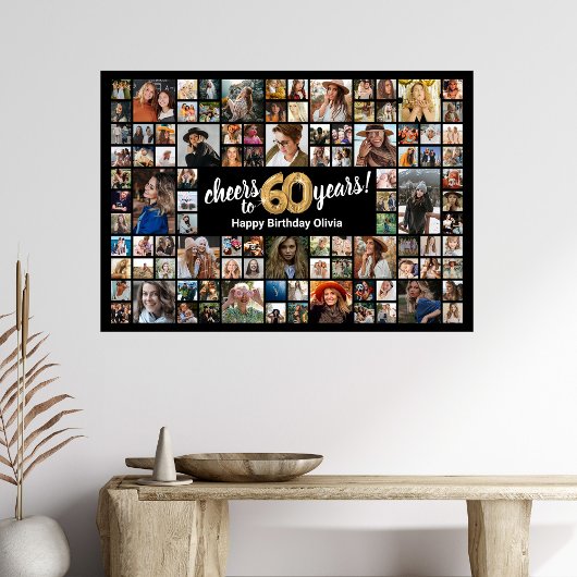 60e Verjaardag Zwart Goud 100 Foto Collage Poster
