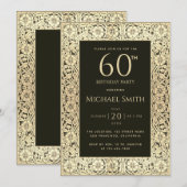 60e verjaardag Zwart Goud Bloemen Elegant  Kaart (Voorkant / Achterkant)