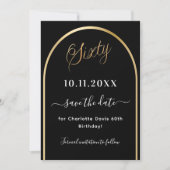 60e verjaardag zwart goud boog save the date (Voorkant)