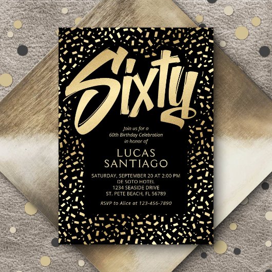60e verjaardag Zwart Goud Confetti Kaart
