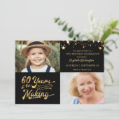 60e verjaardag zwart goud en nu fotosterren kaart (Staand voorkant)