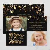 60e verjaardag zwart goud en nu fotosterren kaart (Voorkant / Achterkant)