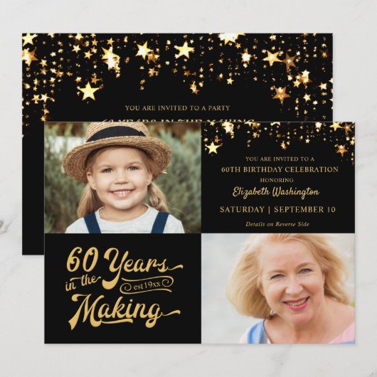 60e verjaardag zwart goud en nu fotosterren kaart