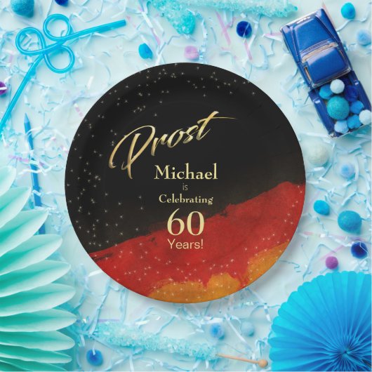 60e verjaardag Zwart, Goud en Rood Prost Papieren Bordje (Feest)