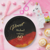 60e verjaardag Zwart, Goud en Rood Prost Papieren Bordje (Feest)