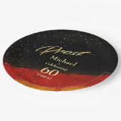 60e verjaardag Zwart, Goud en Rood Prost Papieren Bordje (Gekanteld)