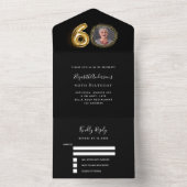 60e verjaardag zwart goud foto RSVP All In One Uitnodiging (Binnen)