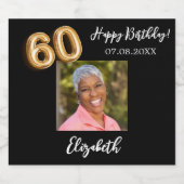 60e verjaardag zwart goud foto sparkling wijnetiket (Enkel label)