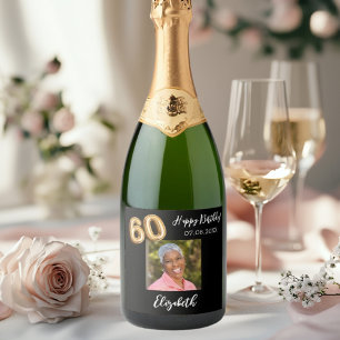 60e verjaardag zwart goud foto sparkling wijnetiket