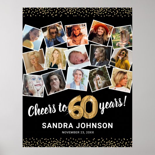 60e verjaardag zwart goud fotofeest poster (Voorkant)