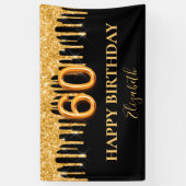 60e verjaardag zwart goud glitter ballonstijl spandoek (Verticaal)