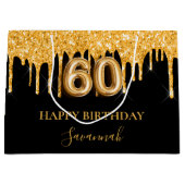 60e verjaardag zwart goud glitter druipt naam groot cadeauzakje (Voorkant)