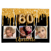 60e verjaardag zwart goud glitter druppelt foto groot cadeauzakje (Achterkant)