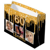 60e verjaardag zwart goud glitter druppelt foto groot cadeauzakje (Voorkant Gekanteld)