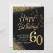 60e verjaardag Zwart & Goud Glitter Modern Kaart (Voorkant)