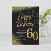 60e verjaardag Zwart & Goud Glitter Modern Kaart (Staand voorkant)