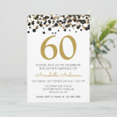 60e Verjaardag Zwart Goud Glitter Sparkle Confetti Kaart (Staand voorkant)
