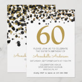 60e Verjaardag Zwart Goud Glitter Sparkle Confetti Kaart (Voorkant / Achterkant)