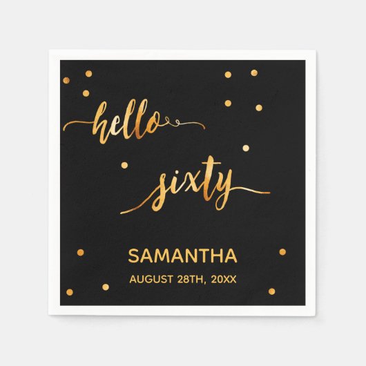 60e verjaardag zwart goud hallo 60 naamscript servet (Voorkant)