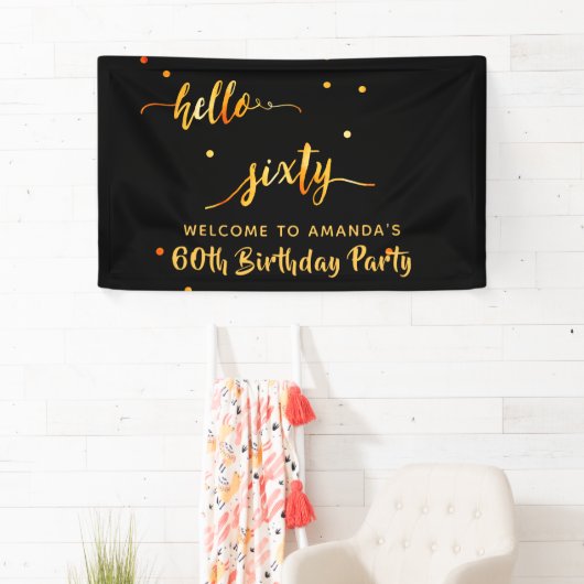 60e verjaardag zwart goud hallo 60 naamscript spandoek (Insitu)