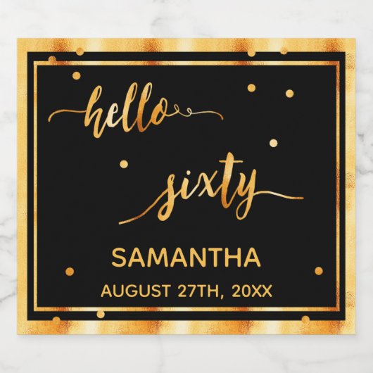60e verjaardag zwart goud hallo 60 naamscript sparkling wijnetiket (Enkel label)