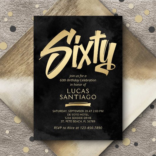 60e verjaardag zwart goud kaart