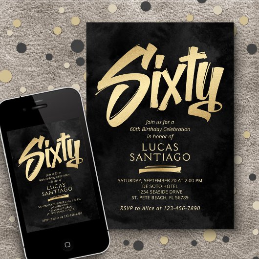 60e verjaardag zwart goud kaart