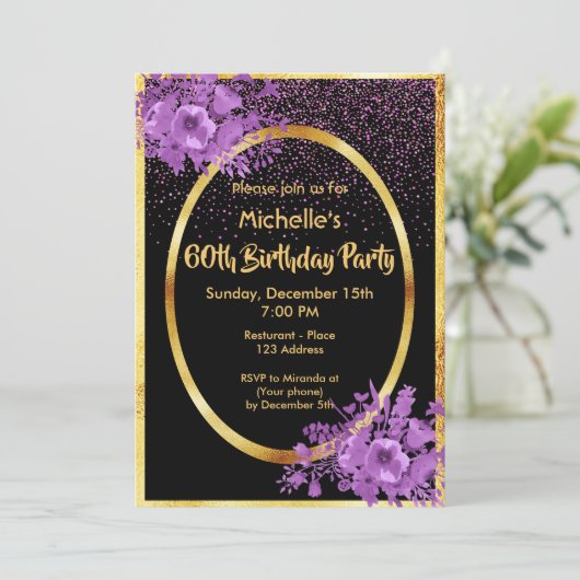 60e verjaardag zwart goud kaart (Staand voorkant)