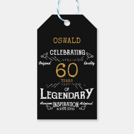 60e Verjaardag Zwart Goud Legendary  Cadeaulabel (Voorkant)