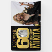 60e verjaardag zwart goud look 60 foto nu dan spandoek (Verticaal)