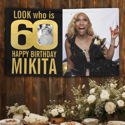 60e verjaardag zwart goud look 60 foto nu dan spandoek