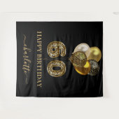 60e verjaardag zwart goud luipaard naam script wandkleed (Voorkant (horizontaal))