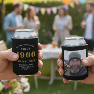 60e verjaardag Zwart Goud Met Foto Blikjeskoeler