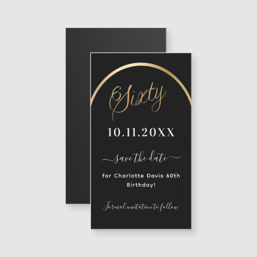 60e verjaardag zwart goud Save the Date magneet (Voorkant / Achterkant)
