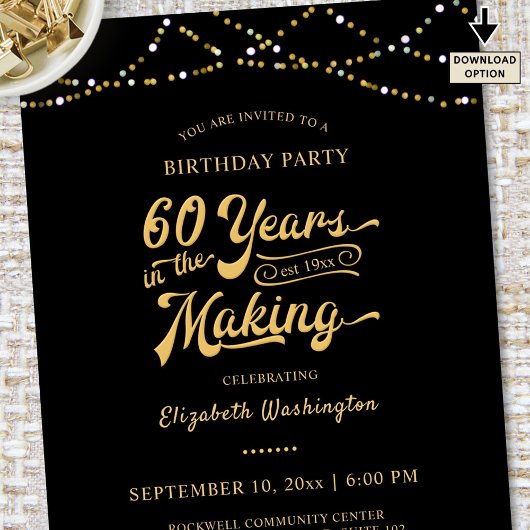 60e verjaardag Zwart Goud String Lights Kaart