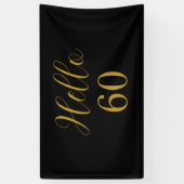 60e verjaardag Zwart Goud Verjaardagsfeest Spandoek (Verticaal)