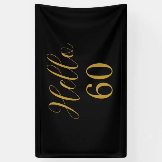 60e verjaardag Zwart Goud Verjaardagsfeest Spandoek (Verticaal)