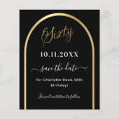 60e verjaardag Zwart gouden boog Save the Date Car (Voorkant)