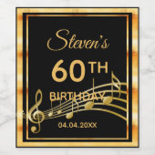 60e verjaardag zwart gouden muzieknoten wijn etiket (Enkel label)