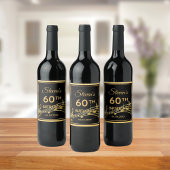 60e verjaardag zwart gouden muzieknoten wijn etiket