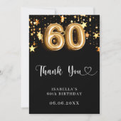 60e verjaardag zwart gouden sterren bedankkaart (Voorkant)