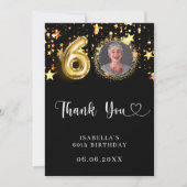 60e verjaardag zwart gouden sterren foto bedankkaart (Voorkant)