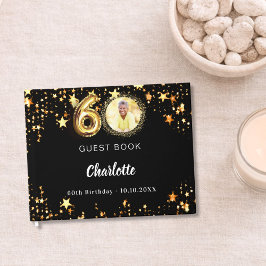 60e Verjaardag zwart gouden sterren foto Gastenboek