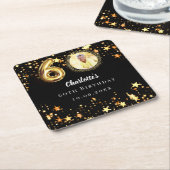 60e verjaardag zwart gouden sterren foto kartonnen onderzetters (Schuin)