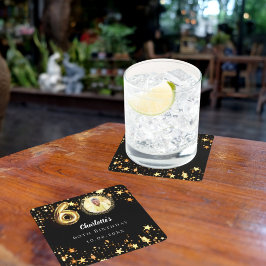 60e verjaardag zwart gouden sterren foto kartonnen onderzetters