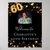 60e verjaardag zwart gouden sterren foto welkom poster (Voorkant)